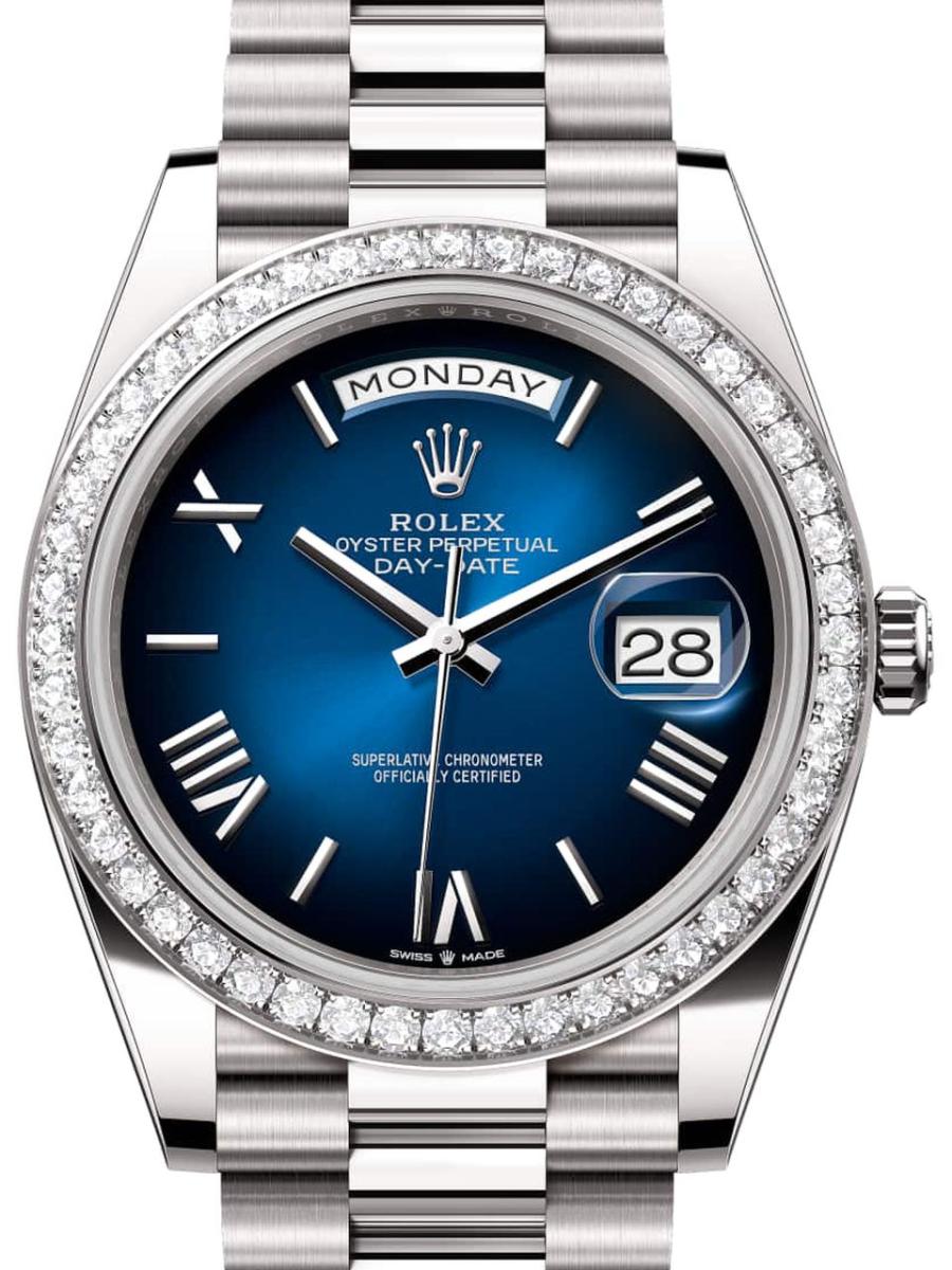 ロレックス デイデイト 228349rbr-0045 ブルー オイスター、40 mm、ホワイトゴールド、ダイヤモンド 228349RBR メンズ　40ｍｍ　キャリバー 3255　パワーリザーブ 約70時間　プレジデントブレス(新品未使用)