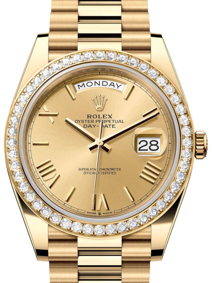 ロレックス デイデイト 228348rbr-0003 シャンパン オイスター、40 mm、イエローゴールド、ダイヤモンド 228348RBR メンズ　40ｍｍ　キャリバー 3255　パワーリザーブ 約70時間　プレジデントブレス(新品未使用)