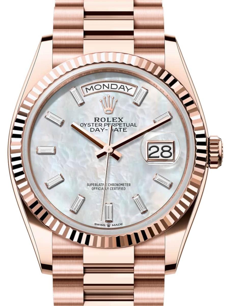 ロレックス デイデイト 128235-0078 マザーオブパール オイスター、36 mm、エバーローズゴールド 128235 ユニセックス　36ｍｍ　キャリバー 3255　パワーリザーブ 約70時間　プレジデントブレス(新品未使用)