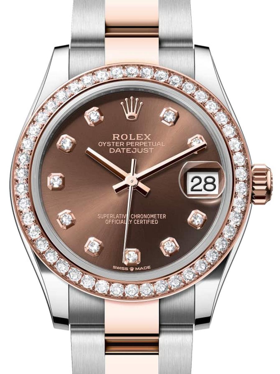 ロレックス デイトジャスト 278381rbr-0027 チョコレート オイスター、31 mm、オイスタースチール＆エバーローズゴールド、ダイヤモンド 278381RBR レディース　31ｍｍ　キャリバー 2236　パワーリザーブ 約55時間　オイスターブレス(新品未使用)
