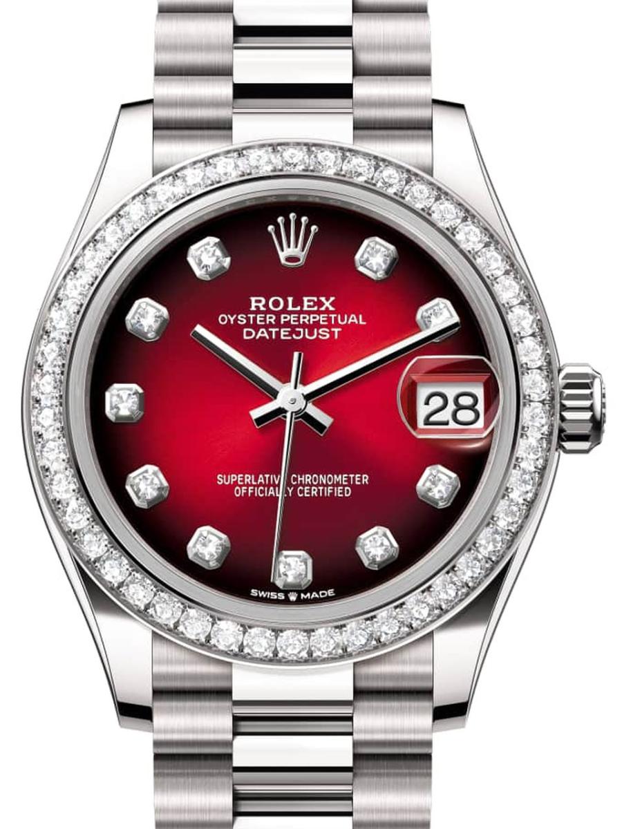 ロレックス デイトジャスト 278289rbr-0028 レッドオンブレ オイスター、31 mm、ホワイトゴールド、ダイヤモンド 278289RBR レディース　31ｍｍ　キャリバー 2236　パワーリザーブ 約55時間　オイスターブ(新品未使用)