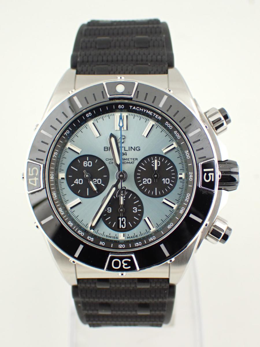 ブライトリング クロノマット PB0136251C1S1 アイスブルー 44mm、クロノグラフ、ラバーストラップ(A※中古)