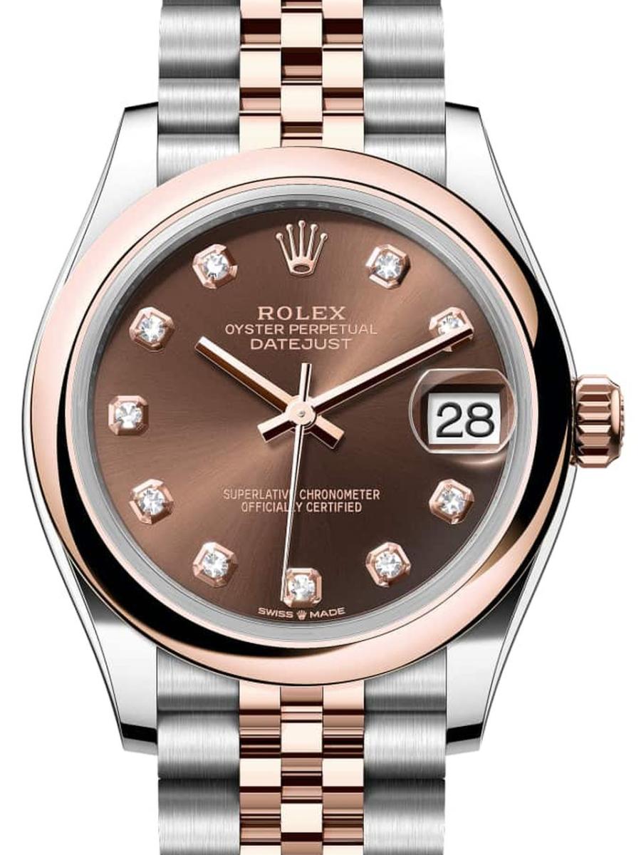 ロレックス デイトジャスト 278241-0028 チョコレート オイスター、31 mm、オイスタースチール＆エバーローズゴールド 278241 レディース　31ｍｍ　キャリバー 2236　パワーリザーブ 約55時間　オイスターブレス(新品未使用)