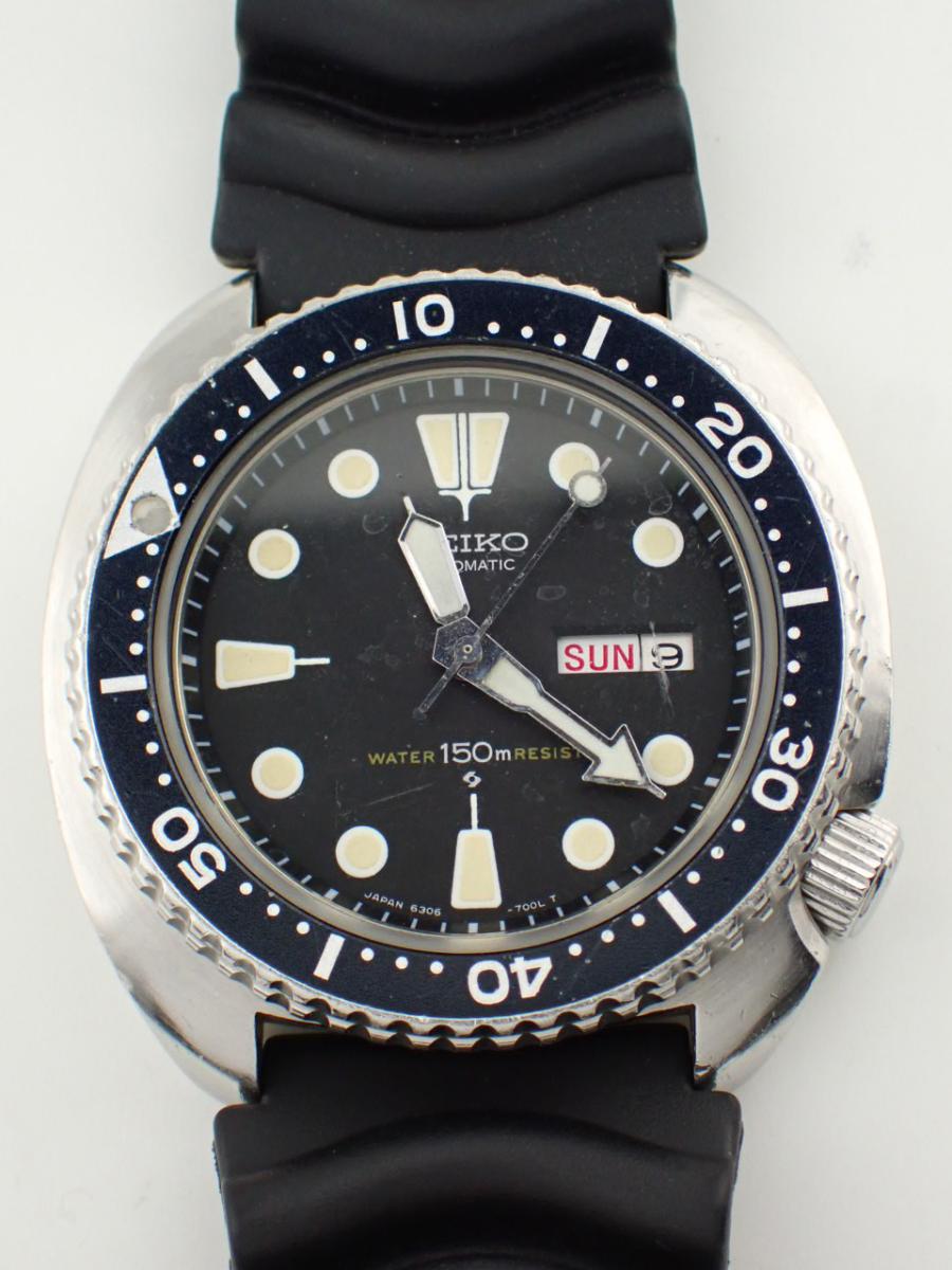セイコー ダイバーズ 6306-7001 ブラック 43.5mm、デイデイト、ラバーストラップ(A※中古)
