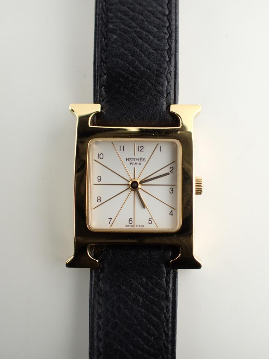 エルメス Hwatch HH1.201 ホワイト レディースサイズ、レザーストラップ(A※中古)