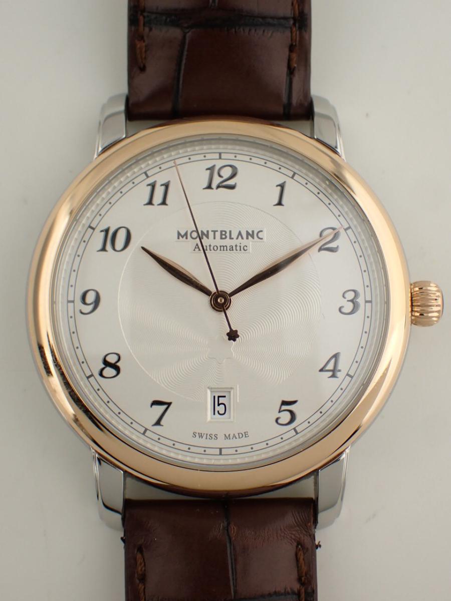 モンブラン スター 117577 ホワイトシルバー 39mm、デイト、アリゲーターストラップ(A※中古)