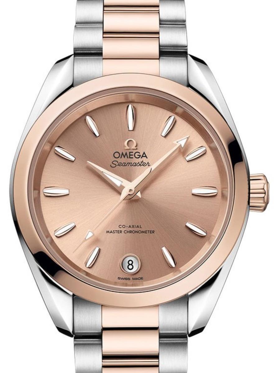 オメガ シーマスター 220.20.34.20.10.001 ピンク Seamaster シーマスター アクアテラ シェード 34 mm, スティール - セドナゴールド スティール - セドナゴールド - 220.20.34.20.10.001 レディース　34mm　キャリバ﻿ー オメガ 880﻿0　パワーリザー﻿ブ 55時﻿間　シースルーバ(新品未使用)