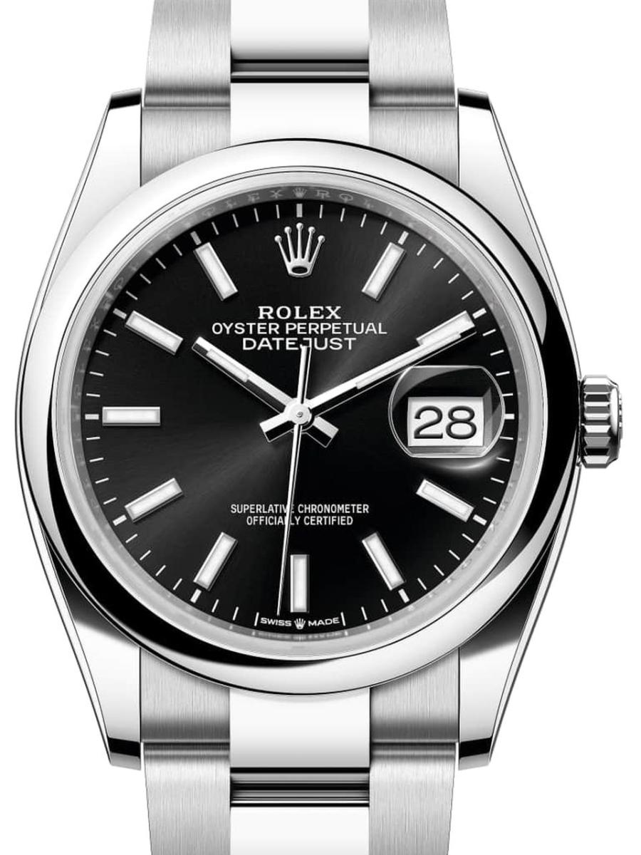ロレックス デイトジャスト 126200-0004 ブライトブラック オイスター、36 mm、オイスタースチール 126200 ユニセックス　36ｍｍ　キャリバー 3255　パワーリザーブ 約70時間　プレジデントブレス(新品未使用)