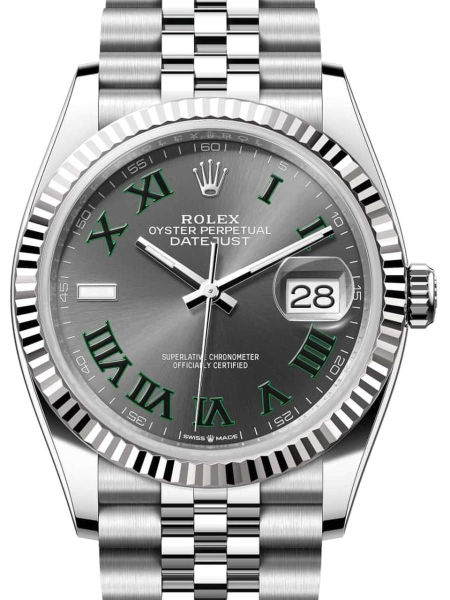 ロレックス デイトジャスト 126234-0045 スレート オイスター、36 mm、オイスタースチール＆ホワイトゴールド 126234 ユニセックス　36ｍｍ　キャリバー 3255　パワーリザーブ 約70時間　プレジデントブレス(新品未使用)