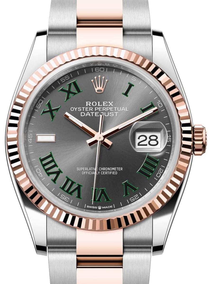 ロレックス デイトジャスト 126231-0030 スレート オイスター、36 mm、オイスタースチール＆エバーローズゴールド 126231 ユニセックス　36ｍｍ　キャリバー 3255　パワーリザーブ 約70時間　プレジデントブレス(新品未使用)