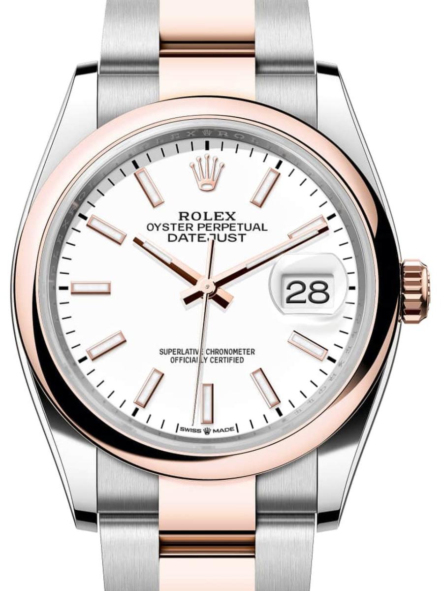 ロレックス デイトジャスト 126201-0018 ホワイト オイスター、36 mm、オイスタースチール＆エバーローズゴールド 126201 ユニセックス　36ｍｍ　キャリバー 3255　パワーリザーブ 約70時間　プレジデントブレス(新品未使用)