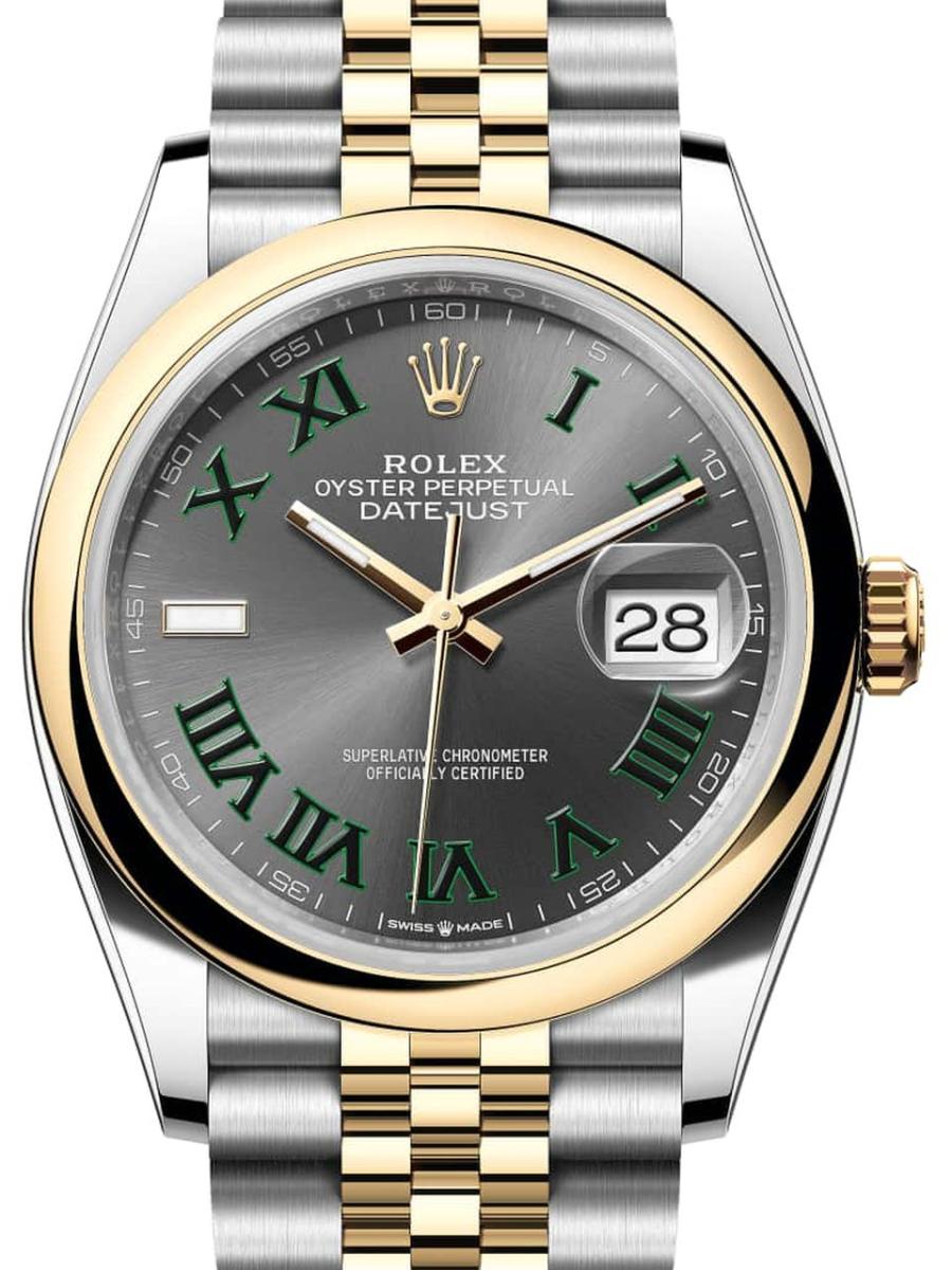 ロレックス デイトジャスト 126203-0035 スレート オイスター、36 mm、オイスタースチール＆イエローゴールド 126203 ユニセックス　36ｍｍ　キャリバー 3255　パワーリザーブ 約70時間　プレジデントブレス(新品未使用)