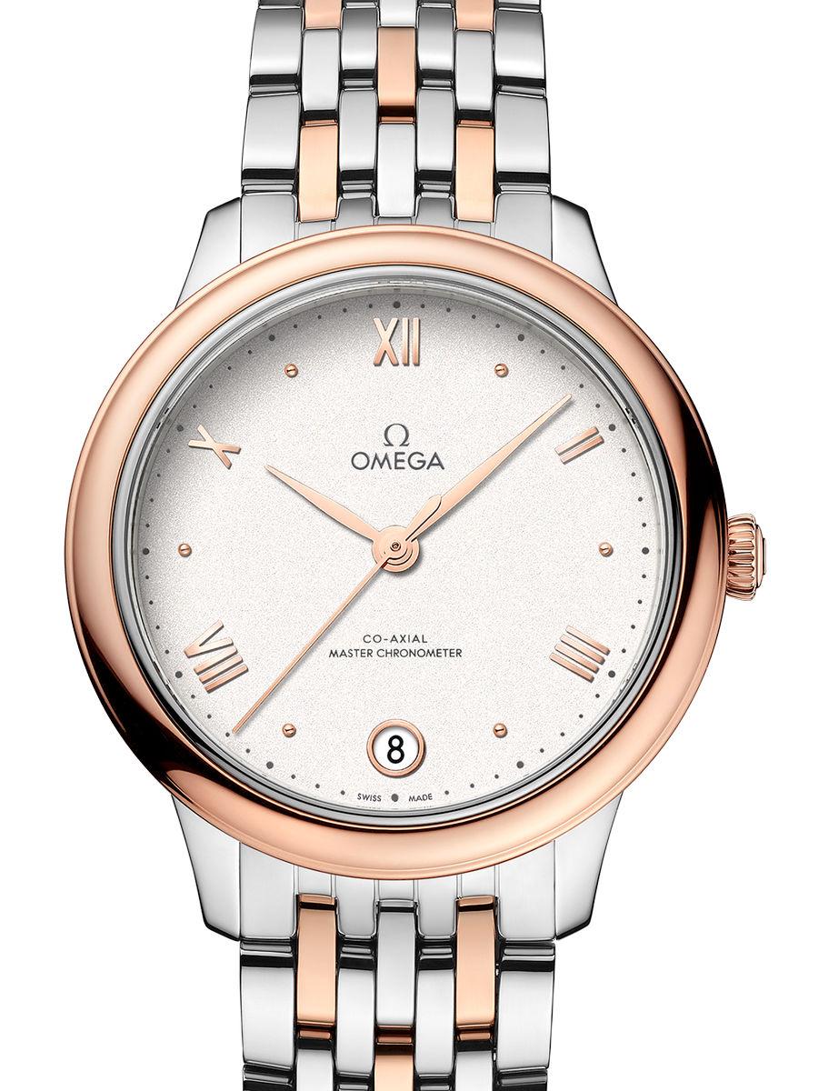 オメガ デ・ビル 434.20.34.20.02.001 シルバー デビル  プレステージ 　デイト表示 レディース　34mm　キャリバ﻿ー オメガ 880﻿0　パワーリザー﻿ブ 55時﻿間　シースルーバック　(新品未使用)