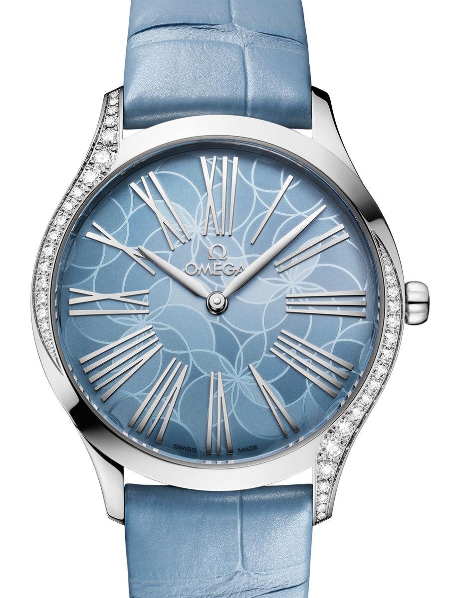 オメガ デ・ビル 428.18.36.60.03.002 ブルー デビル　トレゾア  アジサイの花モチーフ　 ユニセックス　36mm　キャリバー4061　ブルーアリゲーター(新品未使用)