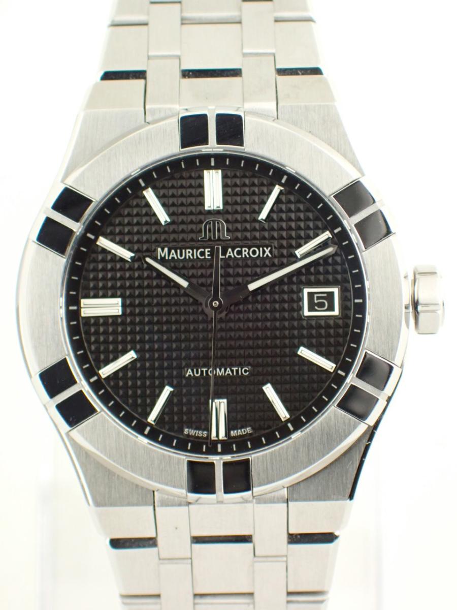 モーリスラクロア アイコン AI6007-SS002-330-1 ブラック 39mm、「クル・ド・パリ」装飾、デイト(A※中古)