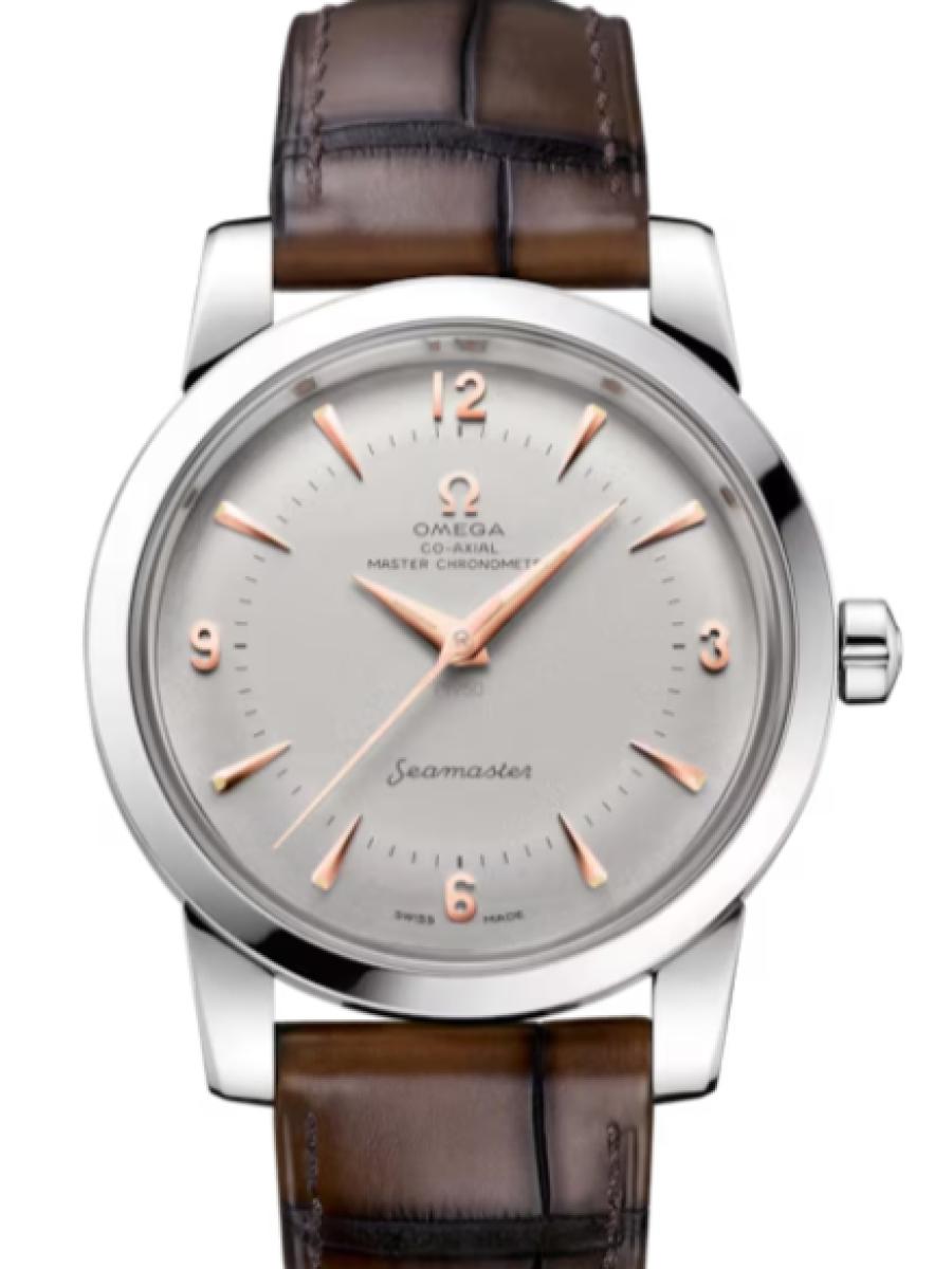 オメガ シーマスター 511.93.38.20.99.002 グレー シーマスター コーアクシャル　シルバーダイヤル レディース　38mm　レザーストラッ﻿プ　シースルーバック(新品未使用)