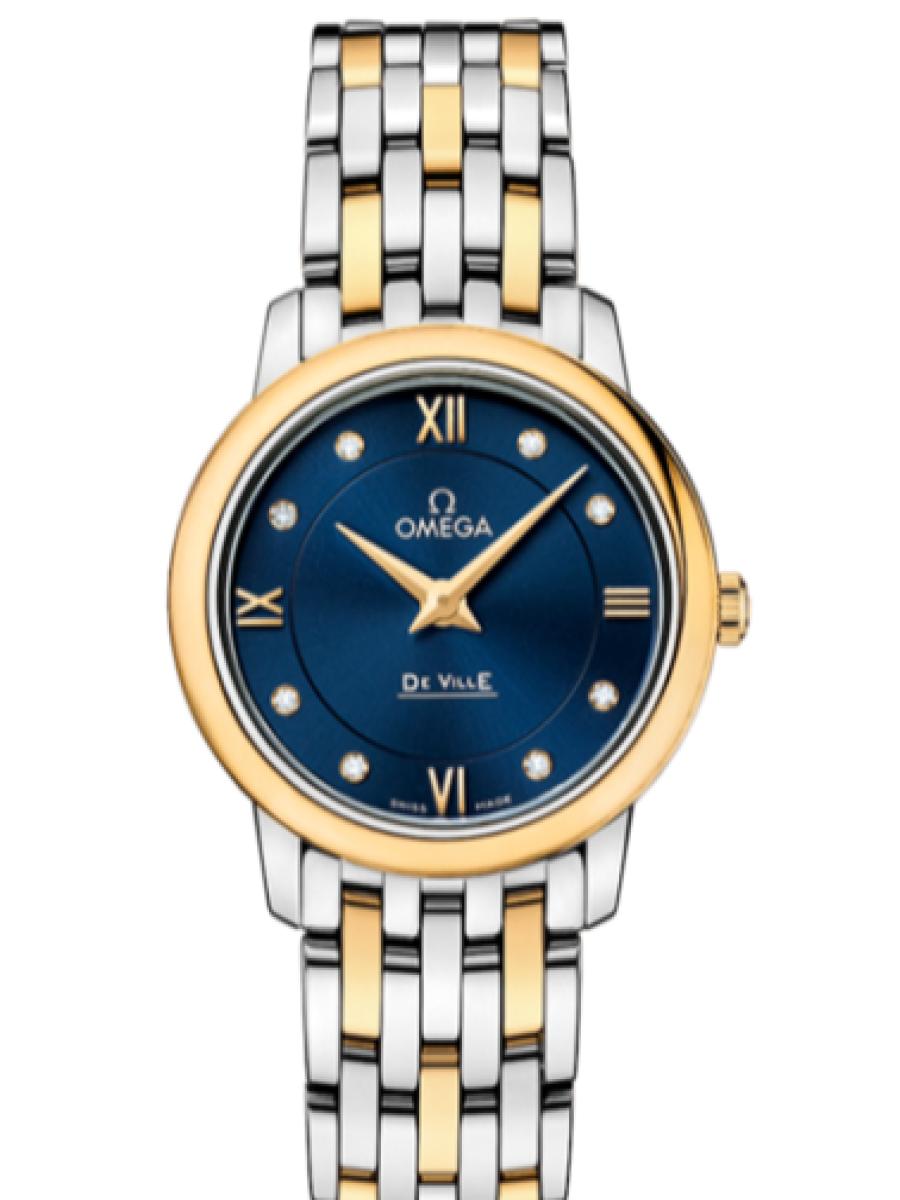 オメガ デ・ビル 424.20.27.60.53.002 ブルー プレステージ ブルーダイヤル　ダイヤインデックス　ローマインデックス レディース　27.4mm　キャリバー オメガ 1376(新品未使用)