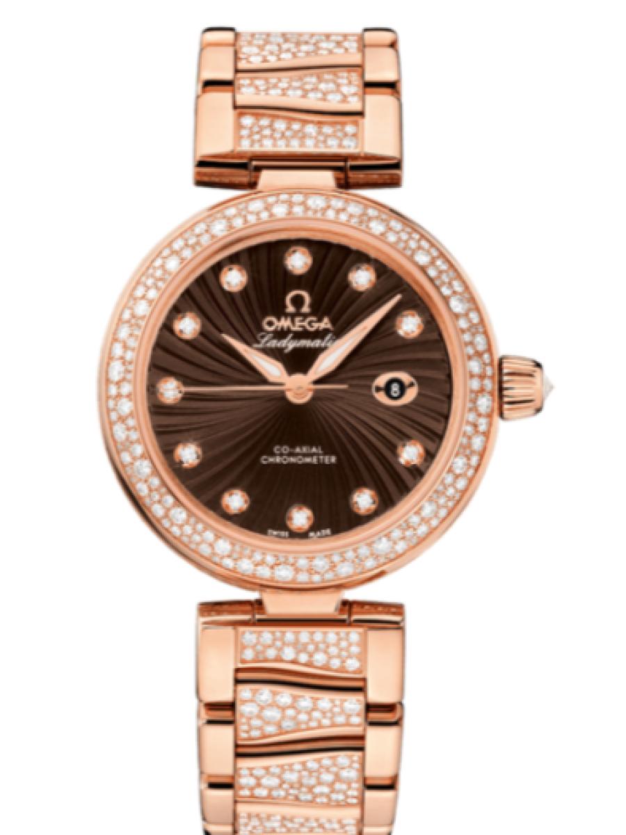 オメガ デ・ビル 425.65.34.20.63.003 チョコレート ダイヤベゼル　ダイヤインデックス　チョコレート レディース　メンズ　34mm　(新品未使用)