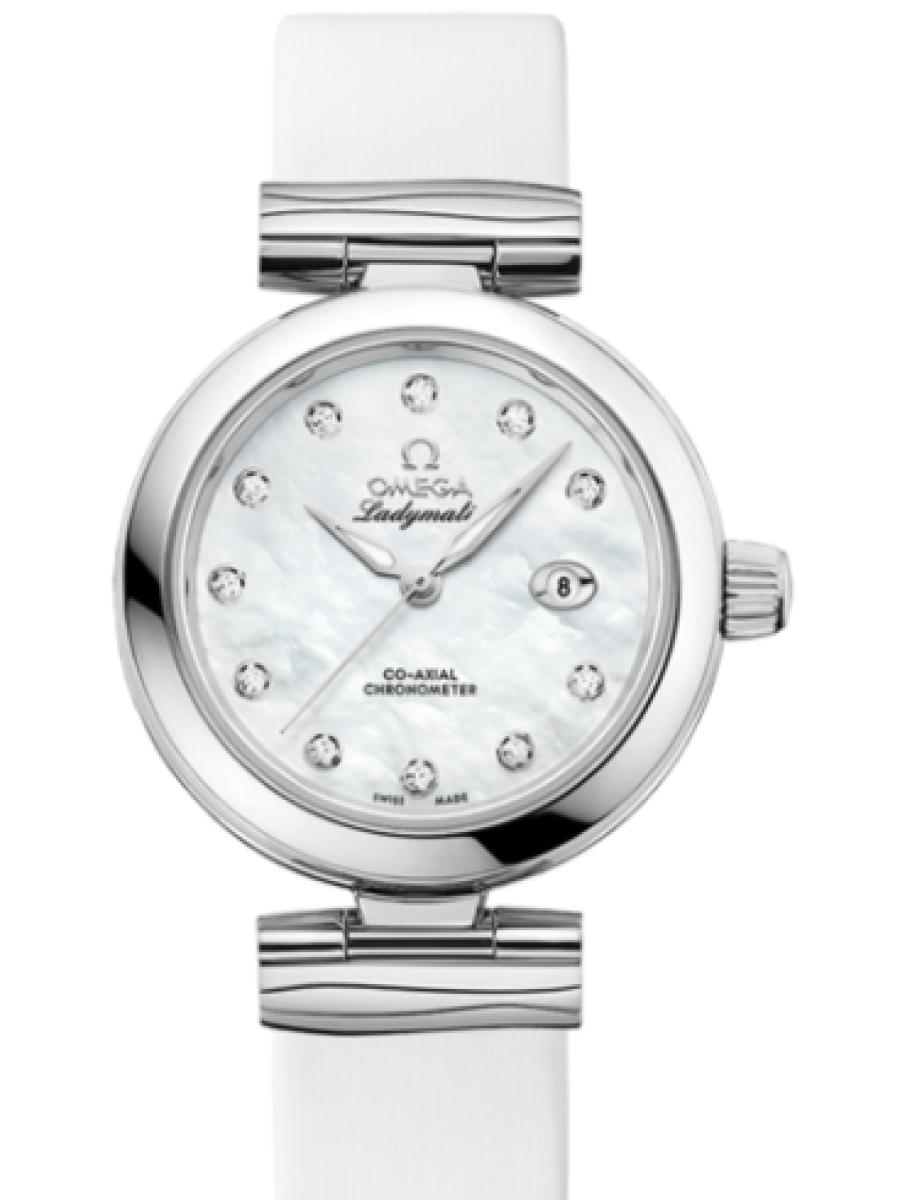 オメガ デ・ビル 425.32.34.20.55.002 ホワイトマザーオブパール Ladymatic マザーオブパール　ダイヤインデックス　デイト表示 レディース　34mm　パワーリザー﻿ブ 50時﻿間　キャリバ﻿ー オメガ 852﻿0(新品未使用)