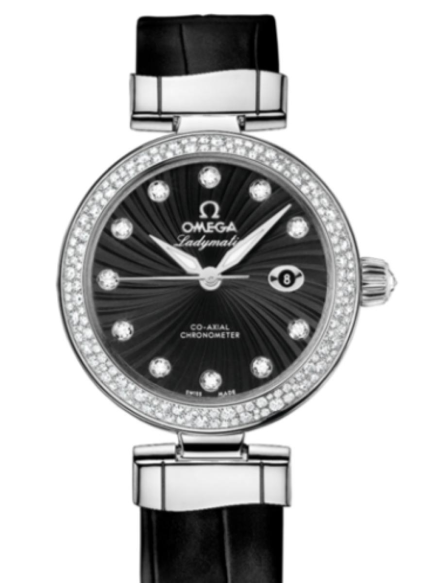 オメガ デ・ビル 425.38.34.20.51.001 ブラック Ladymatic ブラックダイヤル　ダイヤインデックス　ダイヤベゼル レディース　34mm　パワーリザー﻿ブ 50時﻿間　キャリバ﻿ー オメガ 852﻿0(新品未使用)