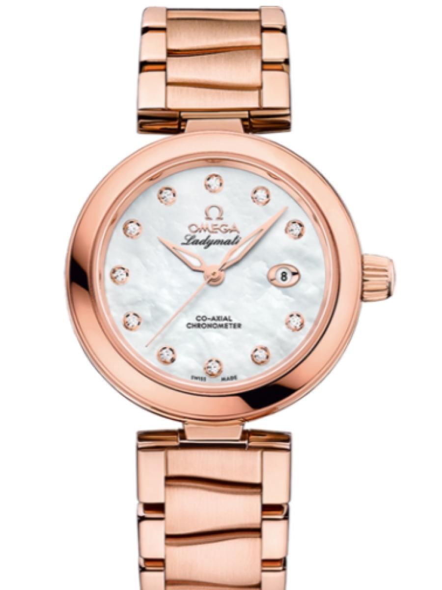 オメガ デ・ビル 425.60.34.20.55.004 ホワイトマザーオブパール Ladymatic　マザーオブパール　ダイヤインデックス レディース　34mm　キャリバ﻿ー オメガ 852﻿1　パワーリザー﻿ブ 50時﻿間(新品未使用)