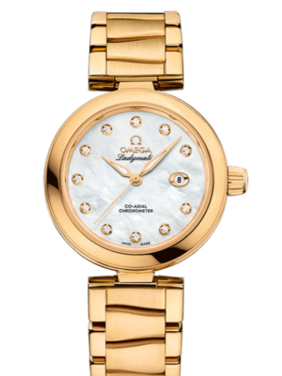 オメガ デ・ビル 425.60.34.20.55.003 ホワイトマザーオブパール Ladymatic マザーオブパール　ダイヤインデックス　デイト表示 レディース　34mm　キャリバ﻿ー オメガ 852﻿1　パワーリザー﻿ブ 50時﻿間(新品未使用)