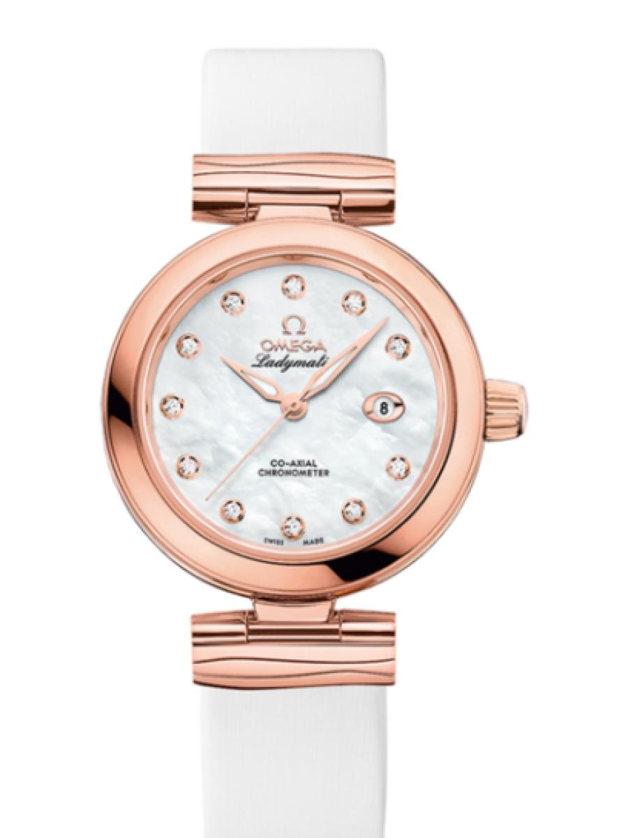 オメガ デ・ビル 425.62.34.20.55.004 ホワイト マザーオブパール Ladymatic マザーオブパール　ダイヤインデックス レディース　34mm　キャリバ﻿ー オメガ 852﻿1　パワーリザー﻿ブ 50時﻿間(新品未使用)