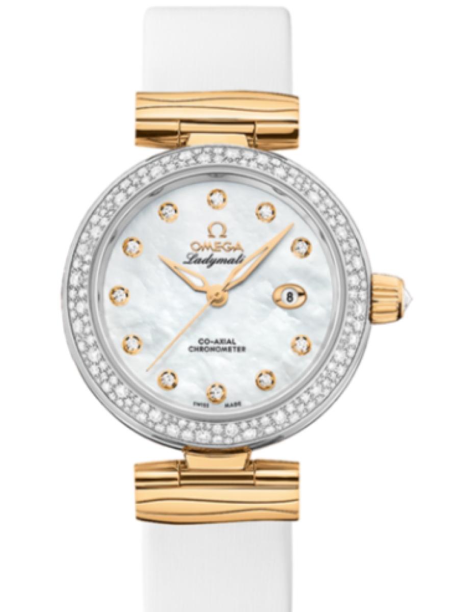 オメガ デ・ビル 425.27.34.20.55.003 ホワイトマザーオブパール Ladymatic マザーオブパール　ダイヤインデックス　ダイヤベゼル レディース　34mm　キャリバ﻿ー オメガ 852﻿0　パワーリザー﻿ブ 50時﻿間(新品未使用)