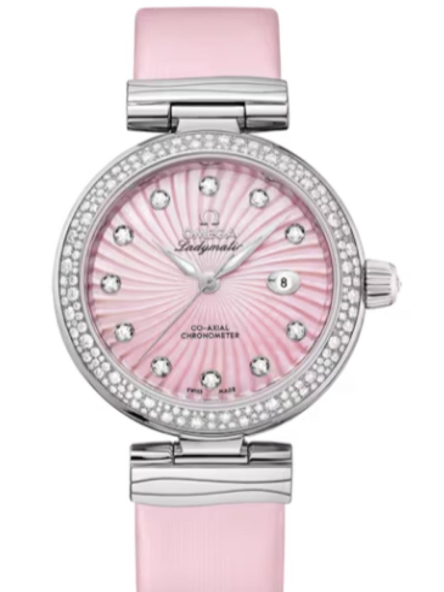 オメガ デ・ビル 425.37.34.20.57.001 ピンク Ladymatic ダイヤベゼル　ダイヤインデックス　ピンクダイヤル レディース　34mm　キャリバ﻿ー オメガ 852﻿0　パワーリザー﻿ブ 50時﻿間(新品未使用)