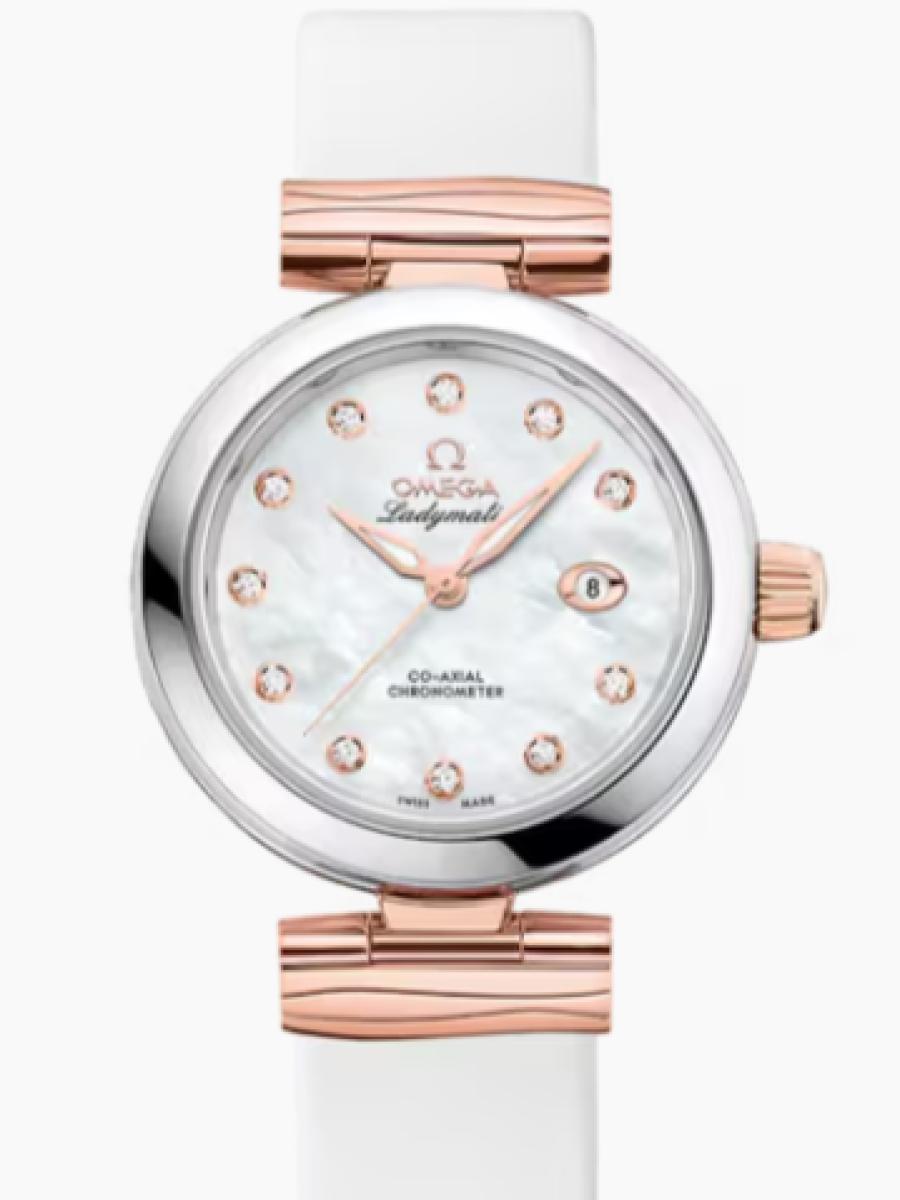 オメガ デ・ビル 425.22.34.20.55.004 ホワイトマザーオブパール Ladymatic ダイヤインデックス　マザーオブパール　デイト表示 レディース　34mm　キャリバ﻿ー オメガ 852﻿0　パワーリザー﻿ブ 50時﻿間(新品未使用)