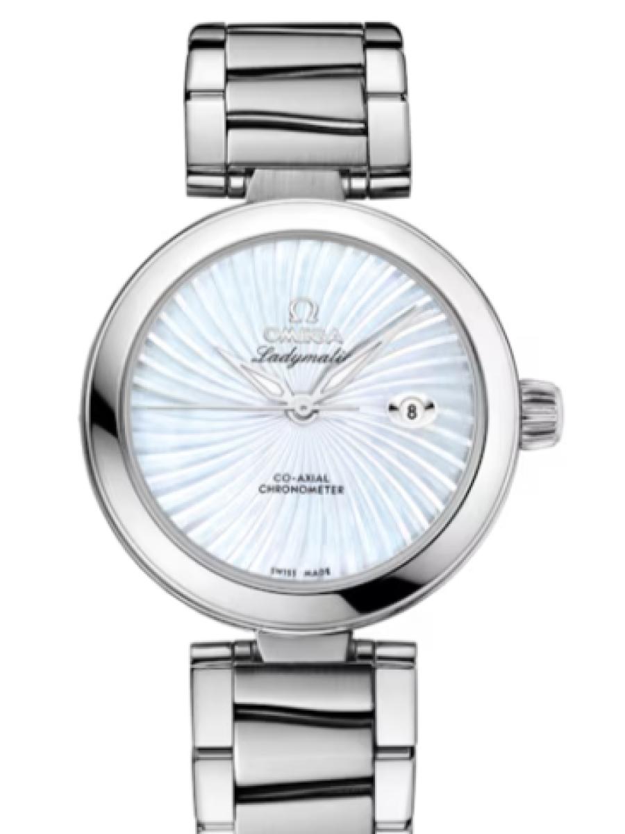 オメガ デ・ビル 425.30.34.20.05.001 ホワイト Ladymatic ホワイトダイヤル　デイト表示 レディース　34mm　キャリバ﻿ー オメガ 852﻿0　パワーリザー﻿ブ 50時﻿間(新品未使用)