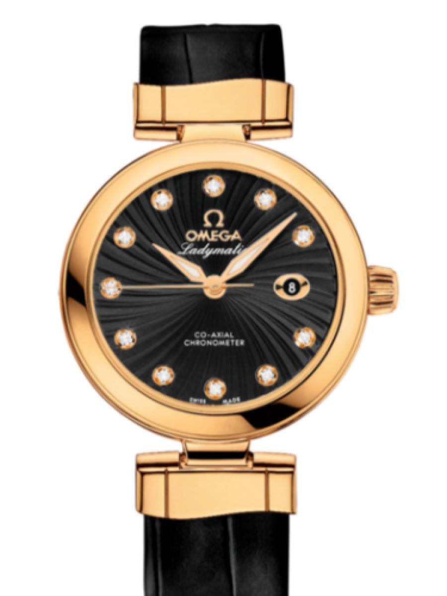 オメガ デ・ビル 425.63.34.20.51.002 ブラック Ladymatic ブラックダイヤル　ダイヤインデックス レディース　34mm　キャリバ﻿ー オメガ 852﻿1　パワーリザー﻿ブ 50時﻿間(新品未使用)