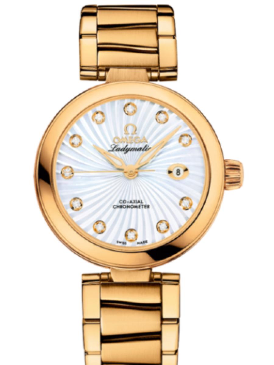 オメガ デ・ビル 425.60.34.20.55.002 ホワイト Ladymatic ダイヤインデックス　ホワイトシルバー レディース　34mm　キャリバ﻿ー オメガ 852﻿0　パワーリザー﻿ブ 50時﻿間(新品未使用)