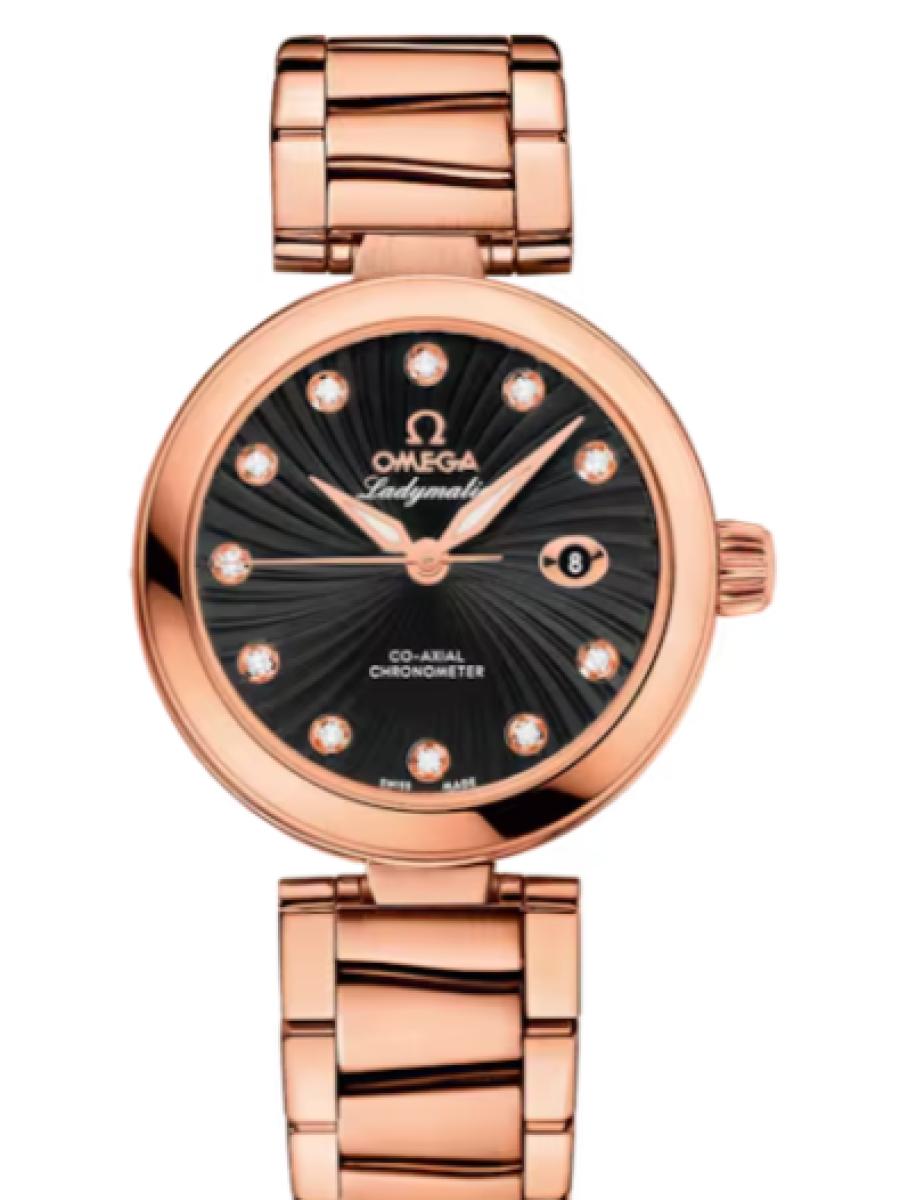 オメガ デ・ビル 425.60.34.20.51.001 ブラック Ladymatic ブラックダイヤル　ダイヤインデックス レディース　34mm　キャリバ﻿ー オメガ 852﻿1　パワーリザー﻿ブ 50時﻿間(新品未使用)