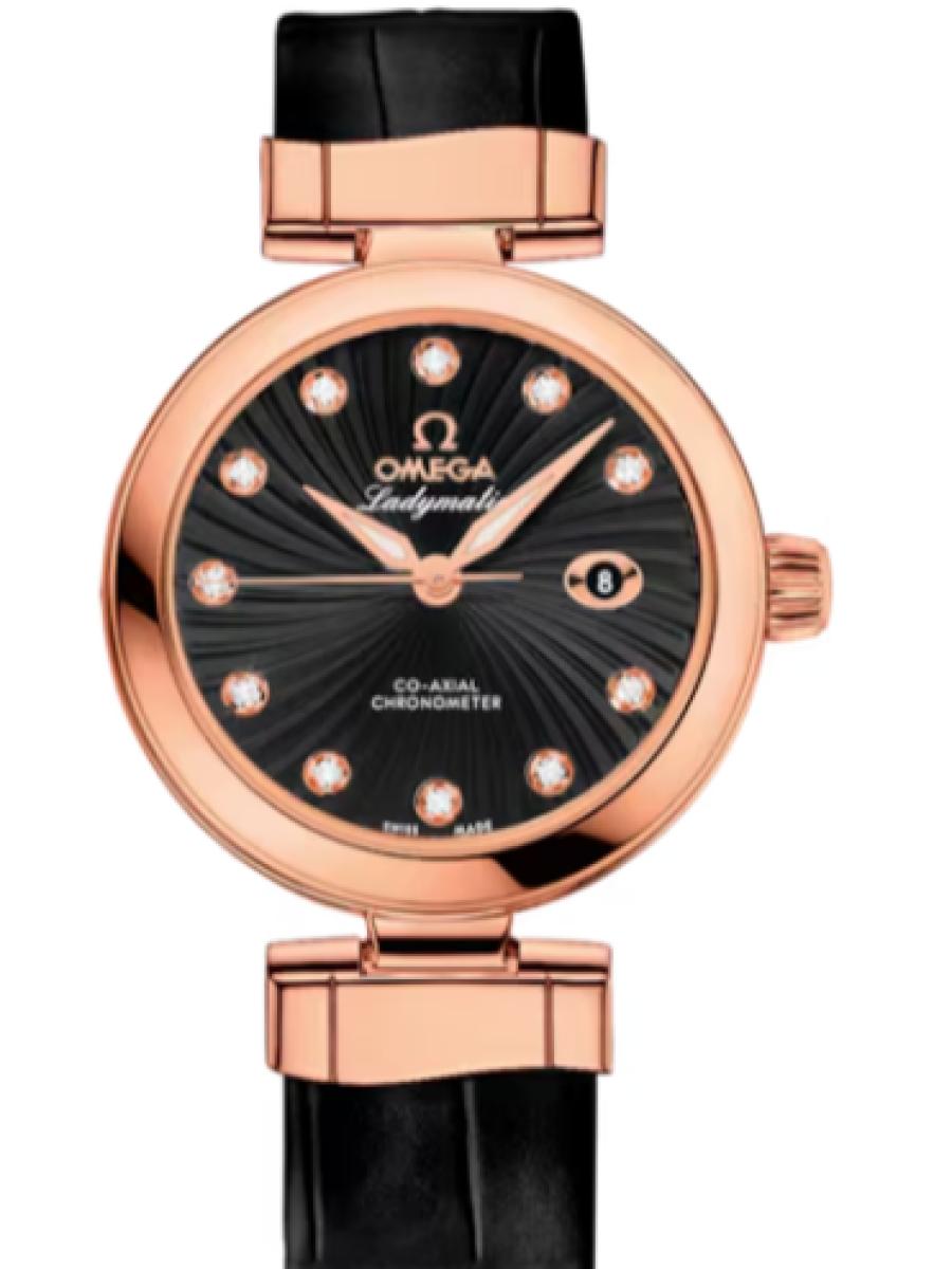 オメガ デ・ビル 425.63.34.20.51.001 ブラック Ladymatic ブラックダイヤル　ダイヤインデックス レディース　34mm　キャリバ﻿ー オメガ 852﻿1　パワーリザー﻿ブ 50時﻿間(新品未使用)
