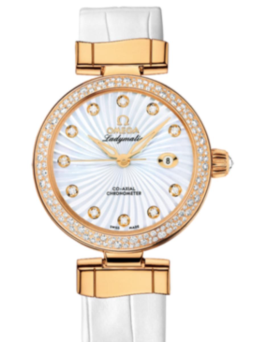 オメガ デ・ビル 425.68.34.20.55.002 ホワイト Ladymatic ホワイトシルバーダイヤル　ダイヤインデックス　ダイヤベゼル レディース　34mm　キャリバ﻿ー オメガ 852﻿1　パワーリザー﻿ブ 50時﻿間(新品未使用)