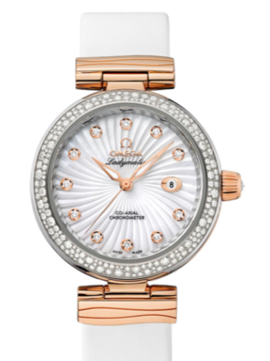 オメガ デ・ビル 425.27.34.20.55.001 ホワイト Ladymatic シルバーダイヤル　ダイヤインデックス　ダイヤベゼル レディース　34mm　キャリバ﻿ー オメガ 852﻿0　パワーリザー﻿ブ 50時﻿間(新品未使用)