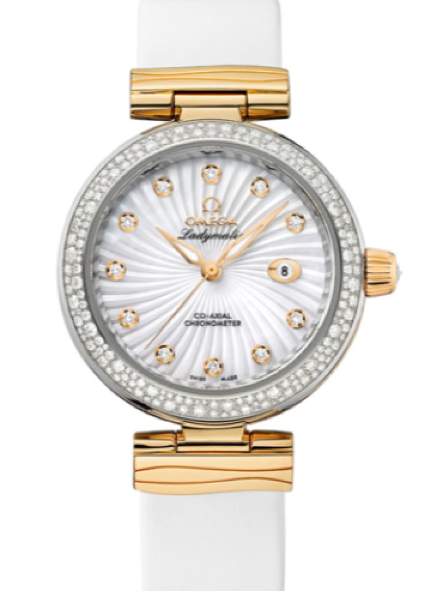 オメガ デ・ビル 425.27.34.20.55.002 シルバー Ladymatic ホワイトシルバー　ダイヤインデックス　デイト表示 レディース　34mm　キャリバ﻿ー オメガ 852﻿0　パワーリザー﻿ブ 50時﻿間(新品未使用)