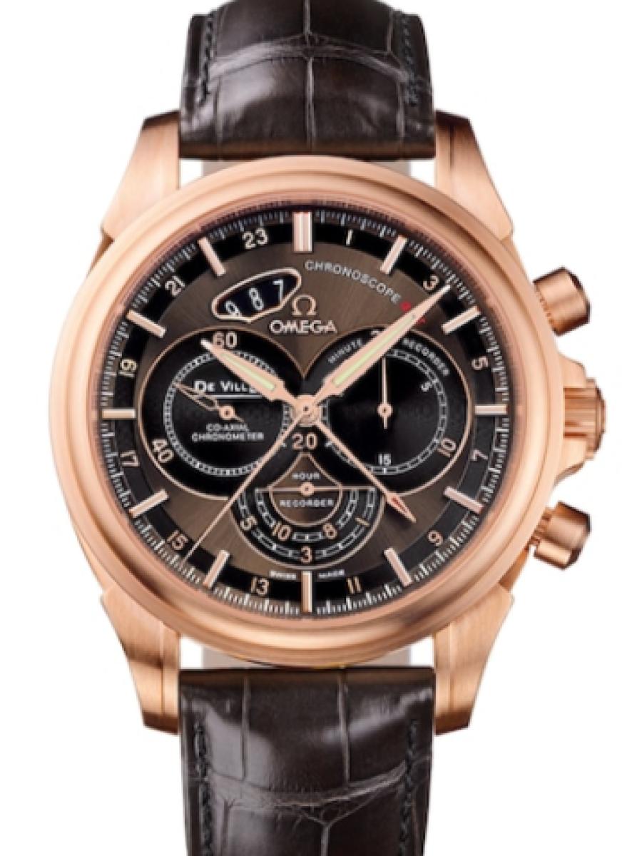 オメガ デ・ビル 422.53.44.52.13.001 ブラック クロノスコープ ブラウンダイヤル　クロノ メンズ　44 mm　キャリバ﻿ー オメガ 360﻿3　パワーリザー﻿ブ 52時﻿間(新品未使用)