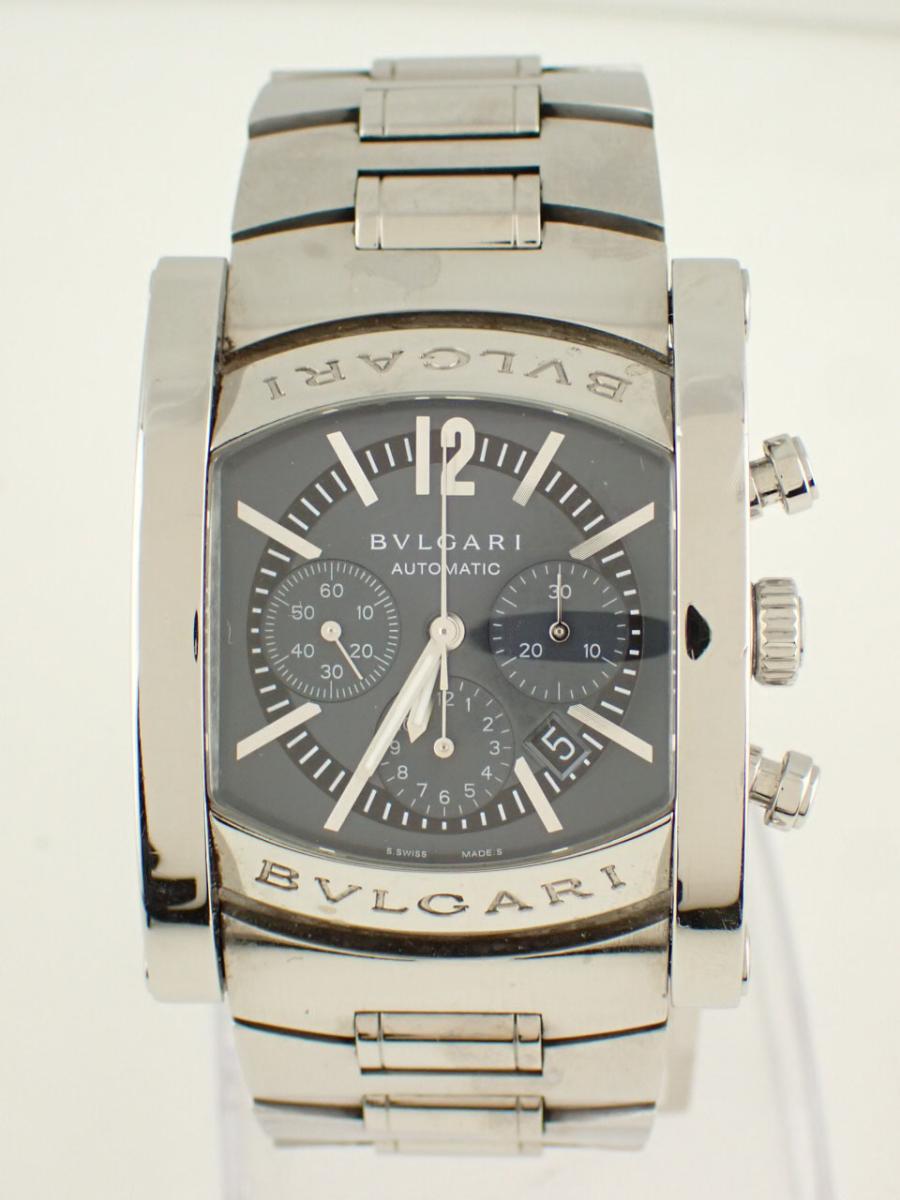 ブルガリ アショーマ AA44C14SSDCH ダークブルー 44mm、クロノグラフ、メンズ(A※中古)